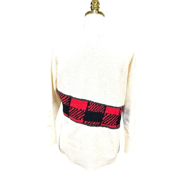 LOFT Womens Ivory Dachshund Buffalo Plaid Mock Neck Sweater Small Dog Graphic - Picture 5 of 8